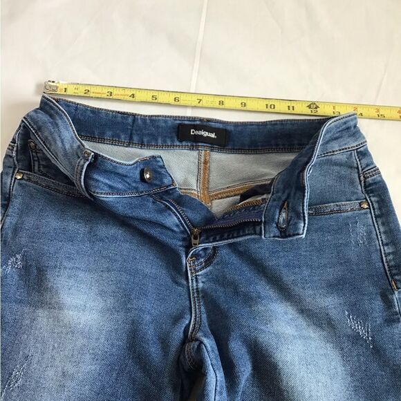 Desigual Straight Leg Distressed Jeans Denim Blue Size 28 - Picture 13 of 15